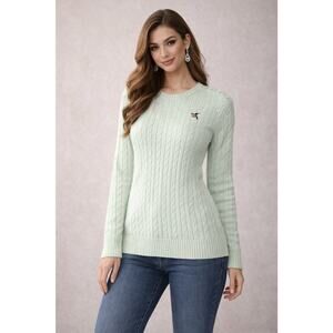 American Living Sweater Mint Green Cable Knit Cotton Sweat Sweater Size Small